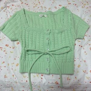 Urban Outfitters Mint Green Babydoll Tie Cardigan Sweater
